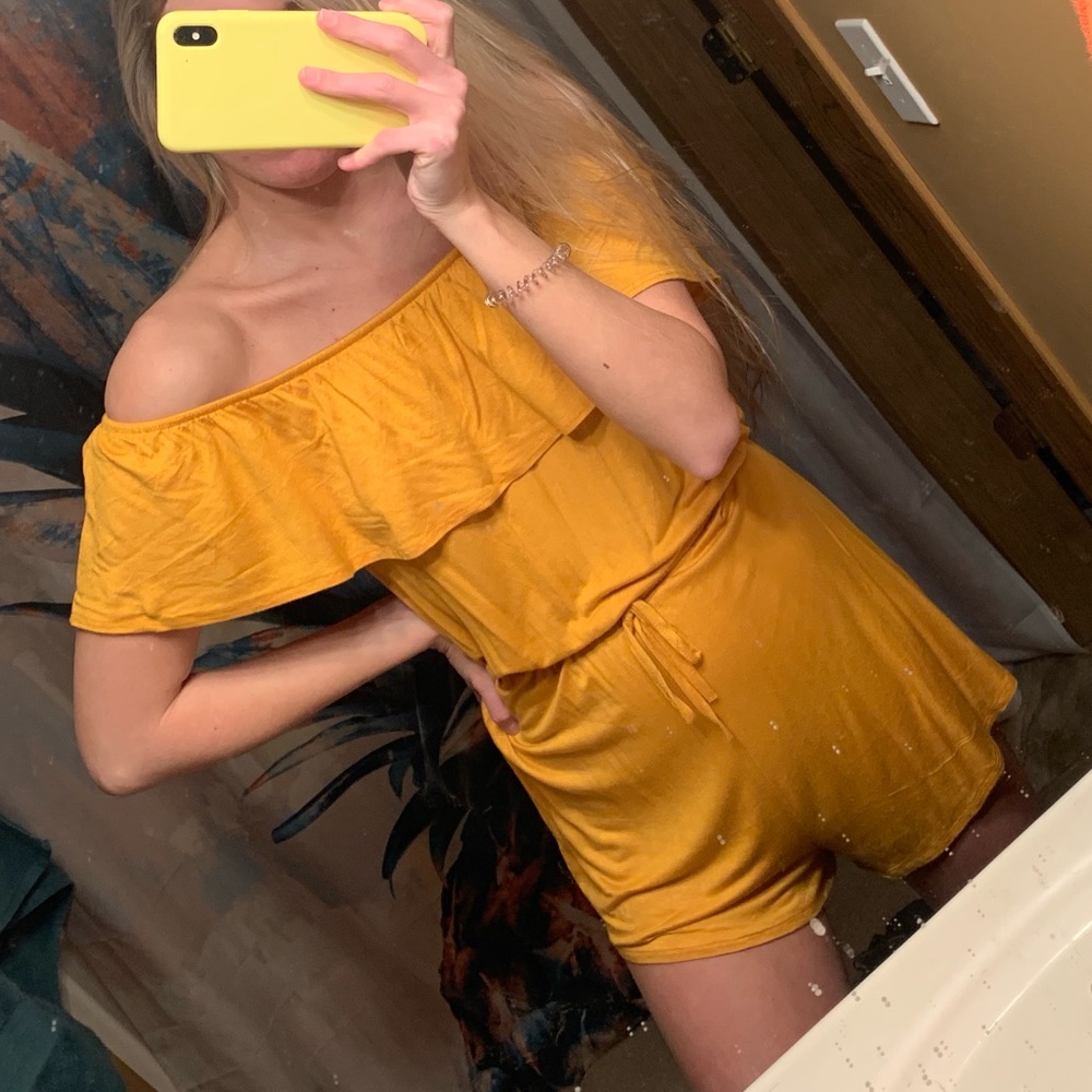 Yellow off the shoulder romper